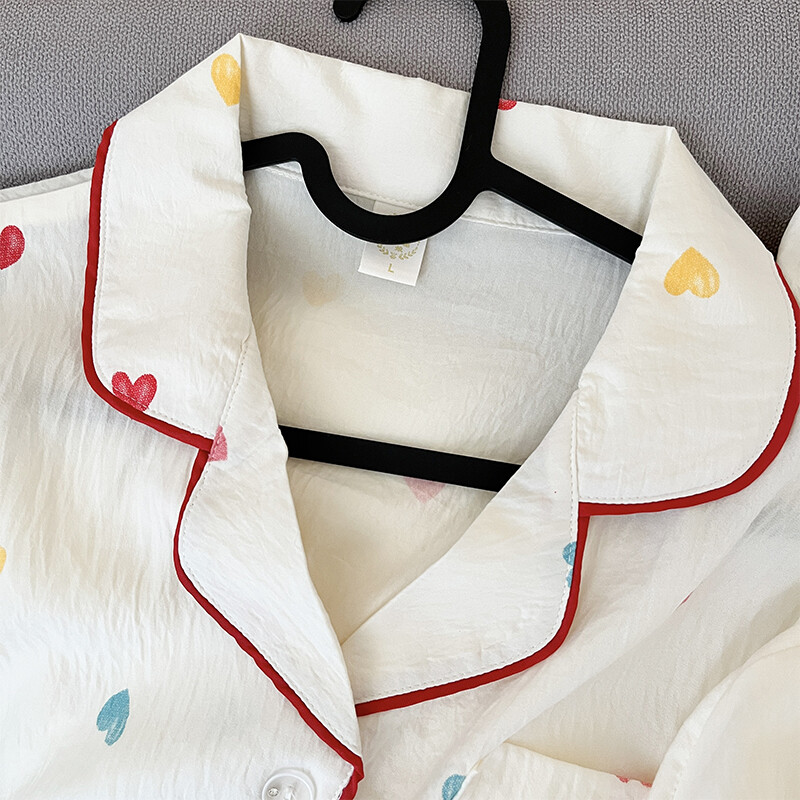 Prancūziškos estetinės mados moteriškų pižamų rinkinys Y2K spalvinga meilės spauda 2 dalių miegui Nauji laisvalaikio 2025 m. pavasario pižamos moterims