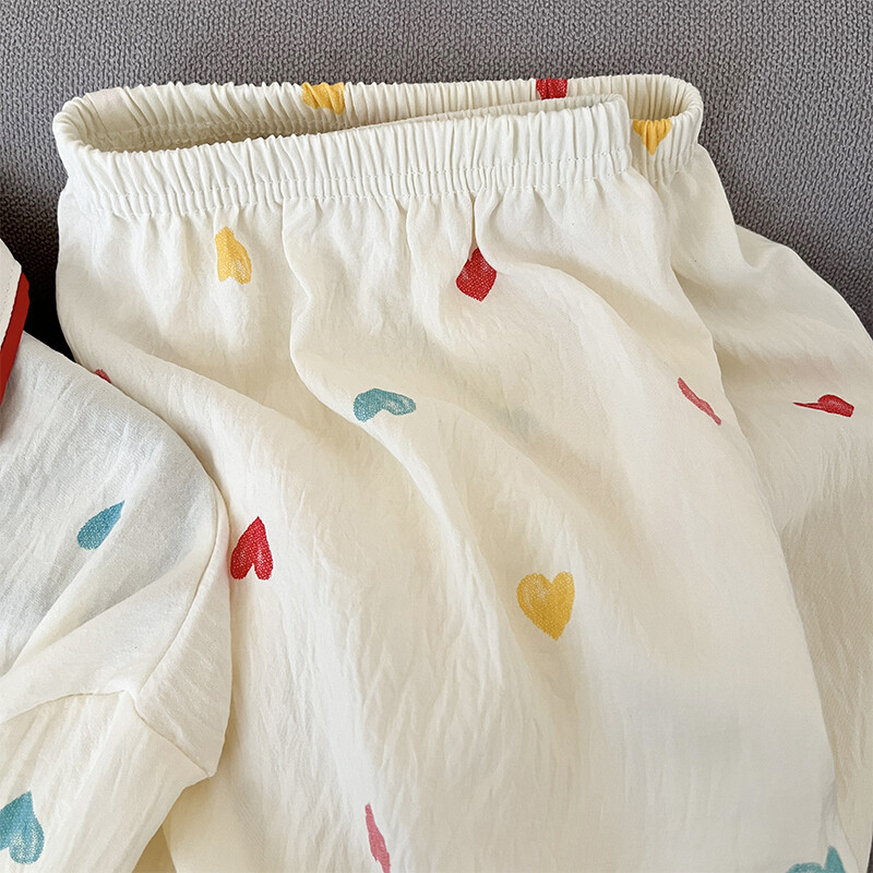 Prancūziškos estetinės mados moteriškų pižamų rinkinys Y2K spalvinga meilės spauda 2 dalių miegui Nauji laisvalaikio 2025 m. pavasario pižamos moterims