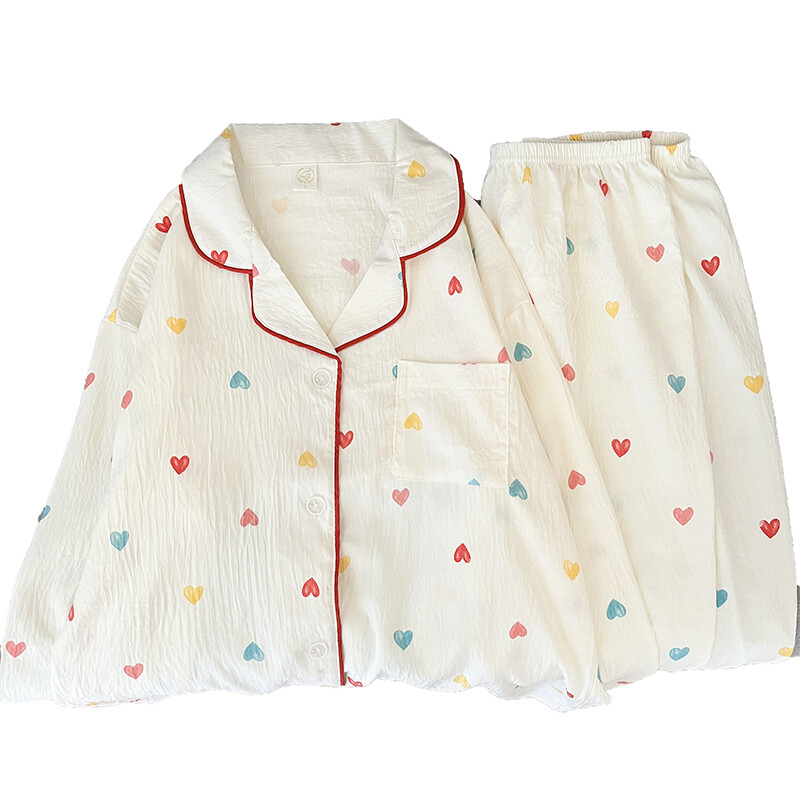 Prancūziškos estetinės mados moteriškų pižamų rinkinys Y2K spalvinga meilės spauda 2 dalių miegui Nauji laisvalaikio 2025 m. pavasario pižamos moterims