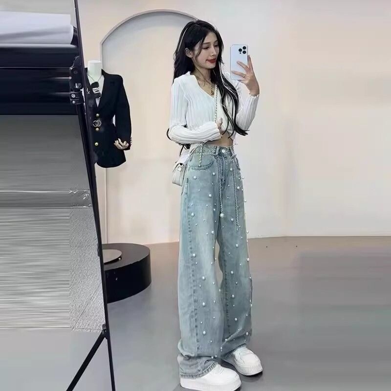 Moodsad teemandid, lahtised, õhukesed teksad, naiste kevad-sügis Lihtsus kontoris Daami laia säärega trend Sobivad vabaaja püksid