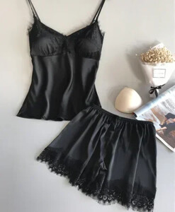 Sieviešu satīna Eiropas un Amerikas ledus zīda pidžamas kostīms ar V veida kakla izgriezumu, mežģīnes bezšuvju seksīga apakšveļa Mājas apģērbs pidžamas šorti, komplekti guļamveļa