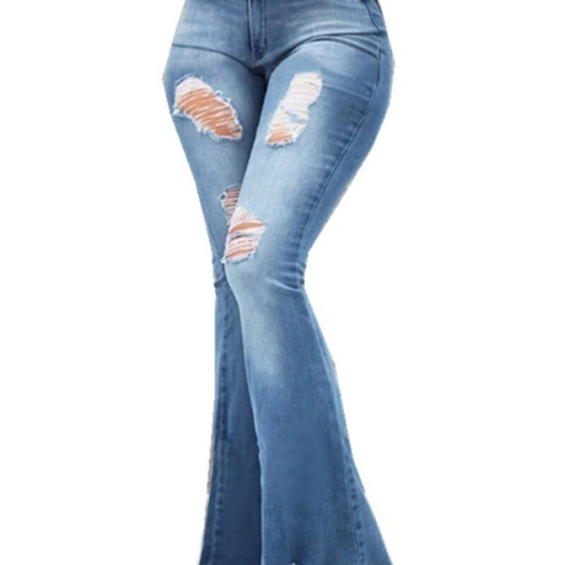 Moteriški ilgi džinsai Džinsinės platėjančios kelnės kutai Kelnės su skylute aukštu juosmeniu Mėlyna Y2k Elegant Splice Slim Tiesios Kelnės Plyšę džinsai