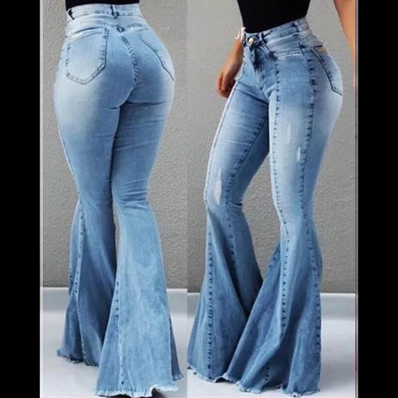 Γυναικείο ψηλόμεσο τζιν με καθαρή τρύπα, casual τζιν παντελόνι