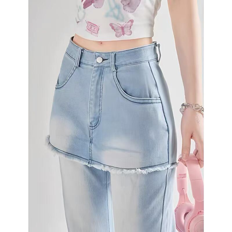 Γυναικείο ανοιχτό μπλε τζιν φιόγκο Y2K Γιαπωνέζικο Harajuku Streetwear Ψηλόμεση Oversize Aesthetics Ρετρό Τζιν παντελόνι Ρούχα 2025