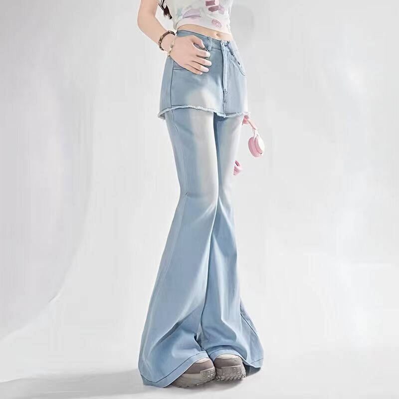 Γυναικείο ανοιχτό μπλε τζιν φιόγκο Y2K Γιαπωνέζικο Harajuku Streetwear Ψηλόμεση Oversize Aesthetics Ρετρό Τζιν παντελόνι Ρούχα 2025