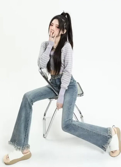 2024 m. rudens vintažiniai pikantiški mergaitiški džinsai, moteriški, naujos liekninančios aukšto juosmens kutais pasagos kelnės