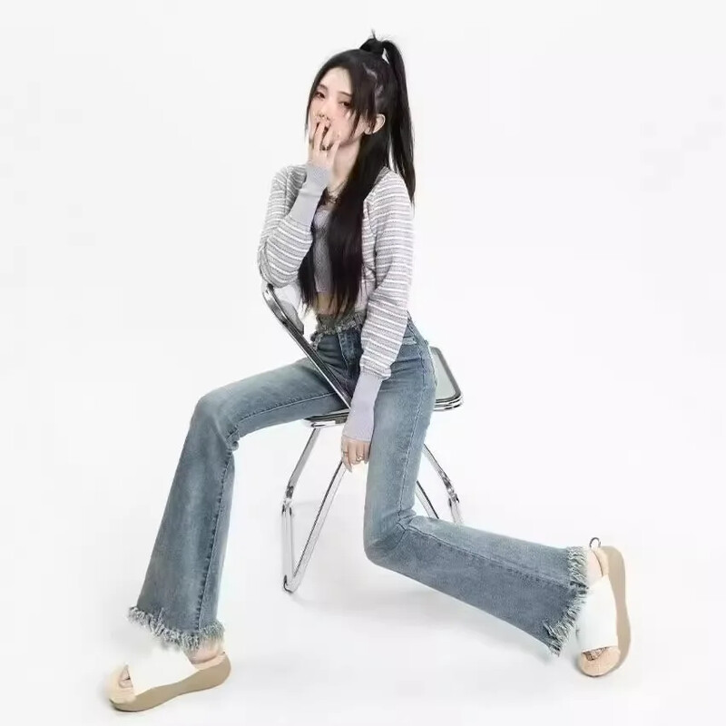 2024 m. rudens vintažiniai pikantiški mergaitiški džinsai, moteriški, naujos liekninančios aukšto juosmens kutais pasagos kelnės