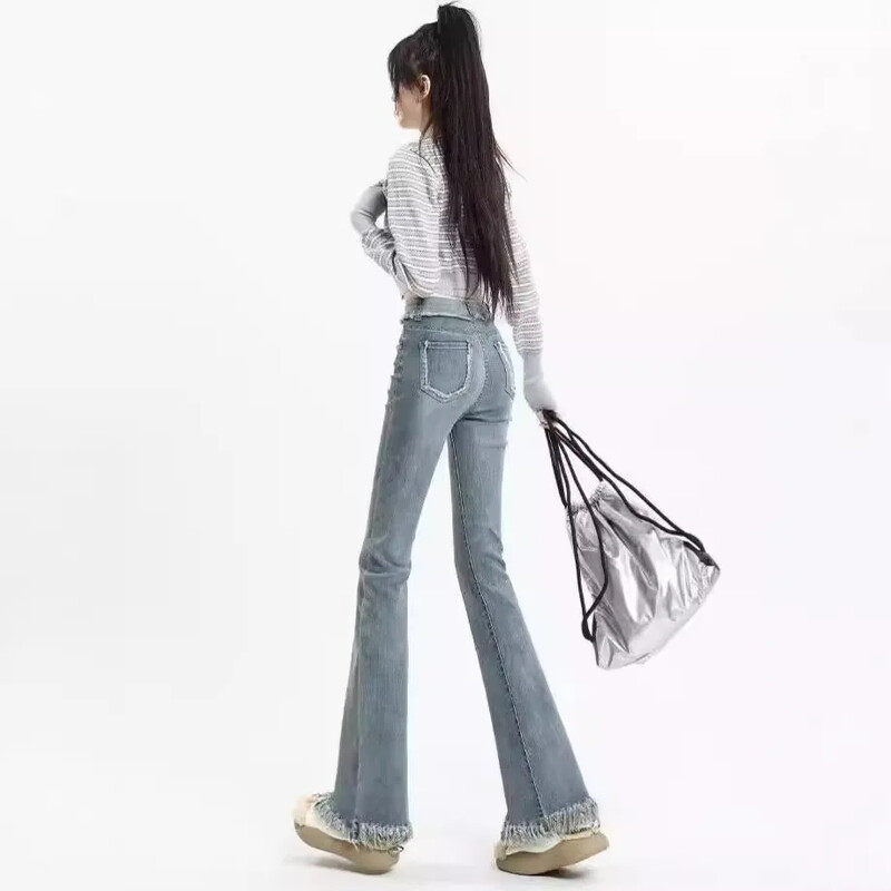 2024 m. rudens vintažiniai pikantiški mergaitiški džinsai, moteriški, naujos liekninančios aukšto juosmens kutais pasagos kelnės