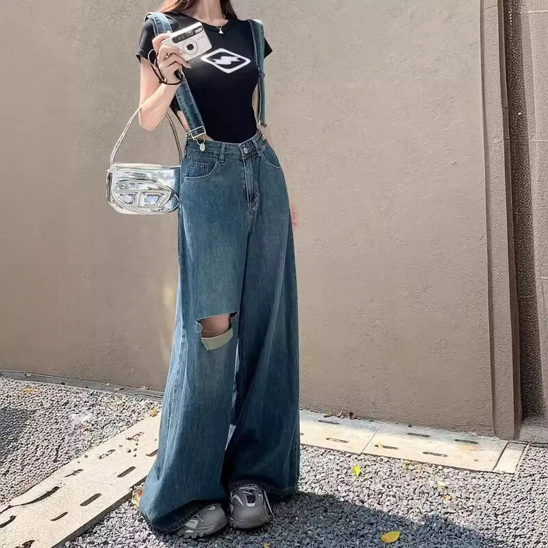 Liela izmēra slaidinoši, brīvi pieguļoši džinsi ar taisnām kājām ar augstu vidukli Sieviešu pavasara rudens modes garās bikses