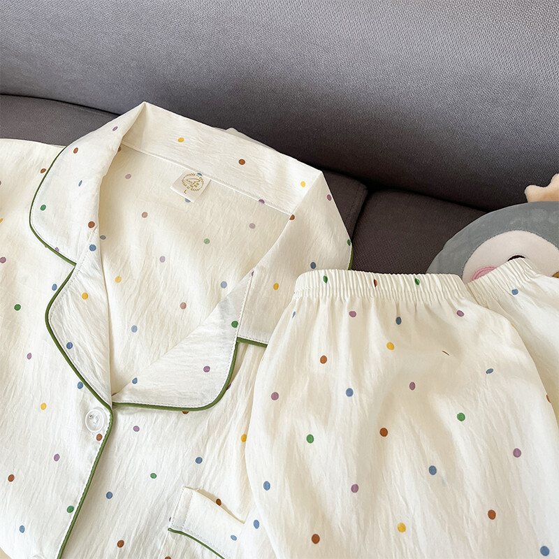 Jauns pavasara ikdienas sieviešu pidžamas komplekts korejiešu valodā populārs sieviešu miegs un atpūtas apģērbs ar kakla atloku, vienkāršs guļamveļa gulēšanai