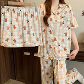 Γυναικεία εκτύπωση κινουμένων σχεδίων Kawaii Little Bear 3τμχ Πυτζάμες μόδας Cute Milk Silk Homewear 2025 Νέο κοντομάνικο+σορτς+παντελόνι