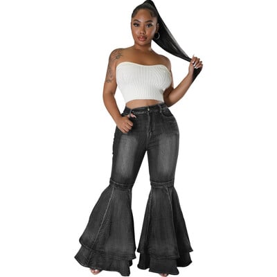 Moteriški džinsai su aukštu liemeniu, daugiasluoksniai raukiniai, apatiniai džinsai, kasdieniai džinsai.