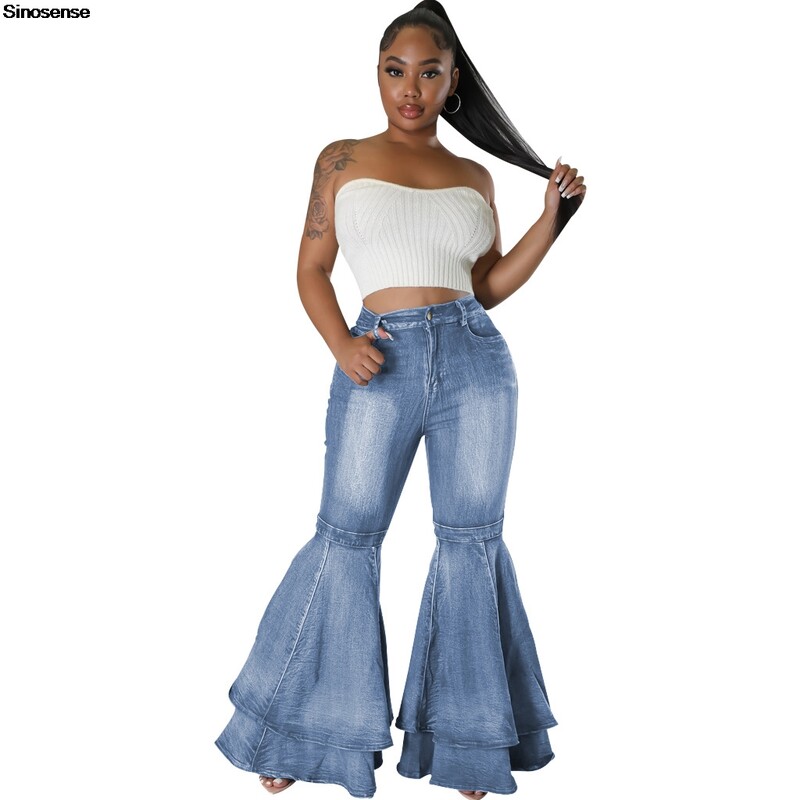 Moteriški džinsai su aukštu liemeniu, daugiasluoksniai raukiniai, apatiniai džinsai, kasdieniai džinsai.