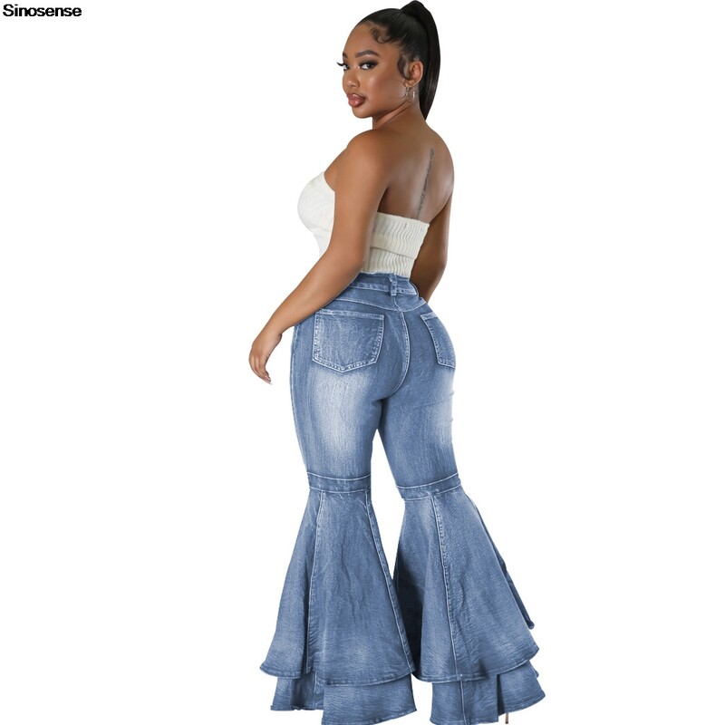 Moteriški džinsai su aukštu liemeniu, daugiasluoksniai raukiniai, apatiniai džinsai, kasdieniai džinsai.