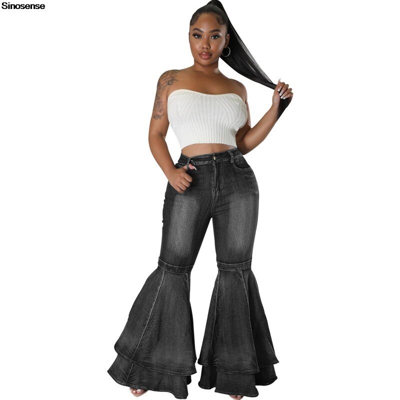 Moteriški džinsai su aukštu liemeniu, daugiasluoksniai raukiniai, apatiniai džinsai, kasdieniai džinsai.