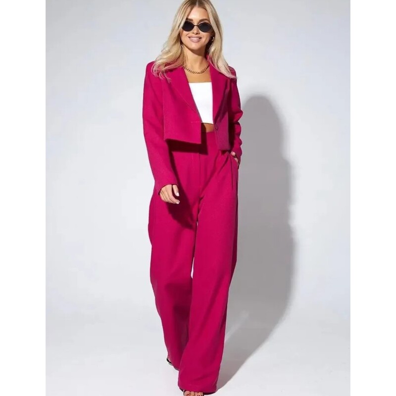 Modni ženski blejzer Dvodijelni komplet proljeće i jesen Novi super kratki top dugih rukava, tanke široke hlače dugih hlača Ženski uredski set