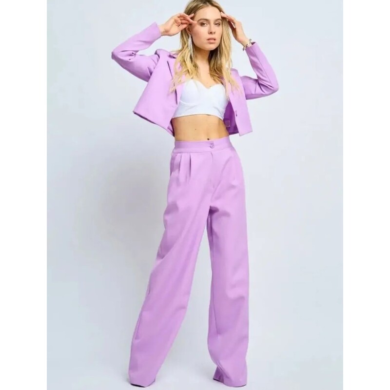 Modni ženski blejzer Dvodijelni komplet proljeće i jesen Novi super kratki top dugih rukava, tanke široke hlače dugih hlača Ženski uredski set