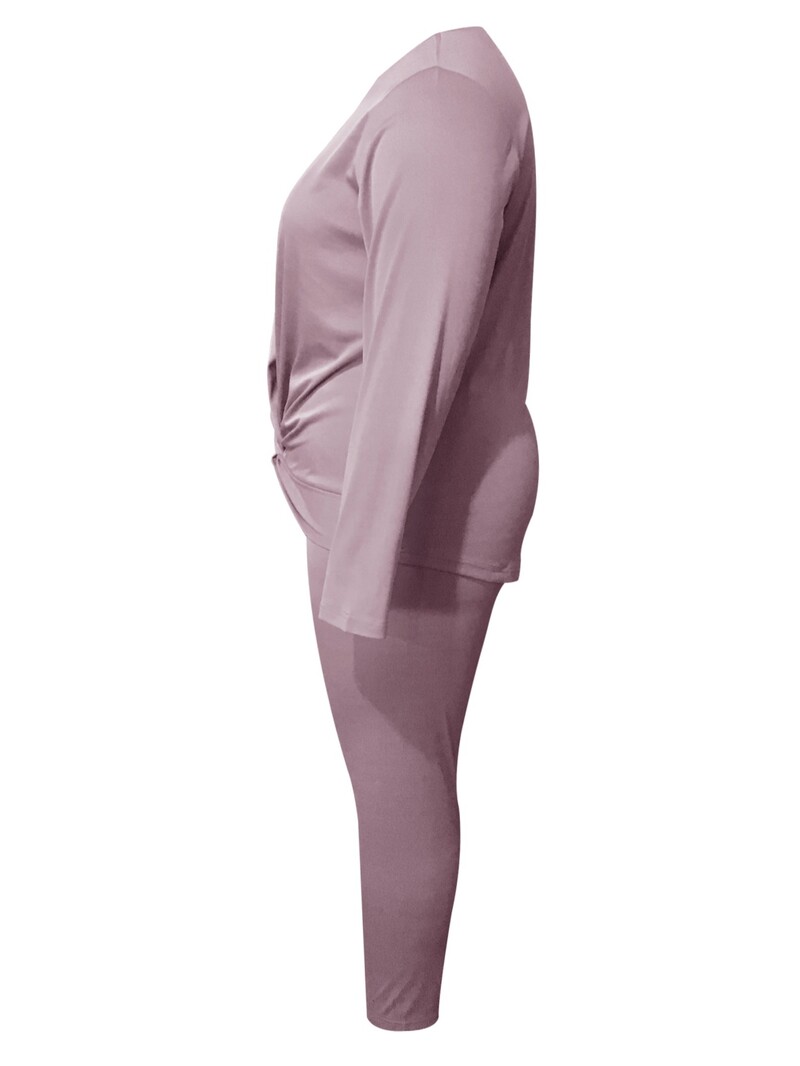 4XL 5XL LW naiste sügis-talv suures suuruses vabaaja pükste komplekt, eesmine, ümara kaelusega, pikkade varrukatega helelilla kaheosaline pükstekomplekt