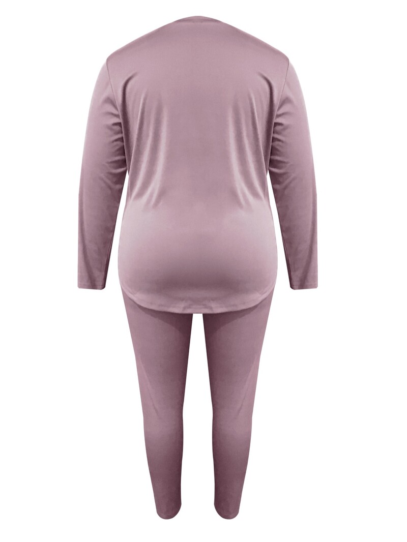 4XL 5XL LW naiste sügis-talv suures suuruses vabaaja pükste komplekt, eesmine, ümara kaelusega, pikkade varrukatega helelilla kaheosaline pükstekomplekt