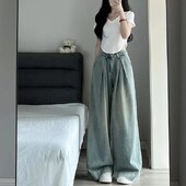 2024 Sinised sirged teksad Naiste Korea mood tänavarõivad kõrge vöökohaga laia säärega teksapüksid, naiste lahtised teksapüksid Y2K