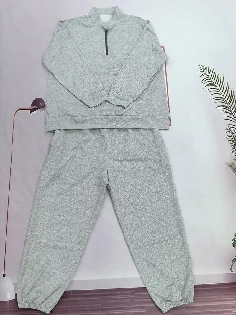 Naiste Suures suuruses vabaaja sportlik kaheosaline komplekt, taskud, alla keeratav krae, tõmblukk, pikkade varrukatega pullover, talveks sobiv komplekt