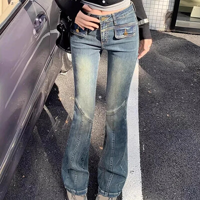 Naine Uued kõrge vöökohaga moes laiadega teksad Naised Slim Fit Disainer Denim Bell Bottom püksid Tüdrukud Retrosinised mustad hallid püksid