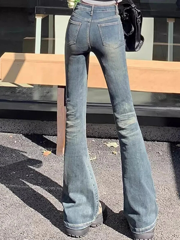 Naine Uued kõrge vöökohaga moes laiadega teksad Naised Slim Fit Disainer Denim Bell Bottom püksid Tüdrukud Retrosinised mustad hallid püksid