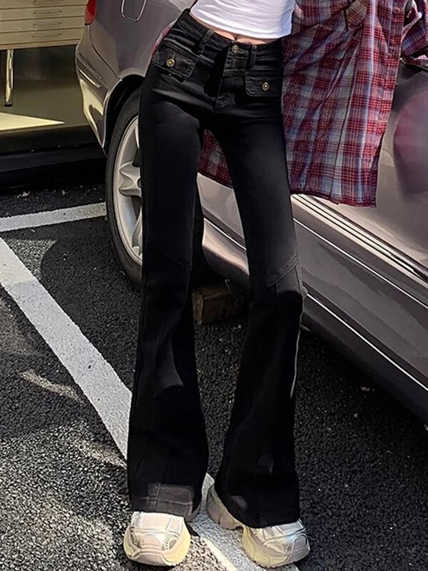 Naine Uued kõrge vöökohaga moes laiadega teksad Naised Slim Fit Disainer Denim Bell Bottom püksid Tüdrukud Retrosinised mustad hallid püksid