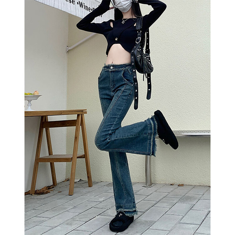 150 Petite girls kergelt laienevad toore servaga teksad naistele, sügisene disain, kõrge vöökoht, salenevad, kitsad hobuse kabjapüksid xs, ta