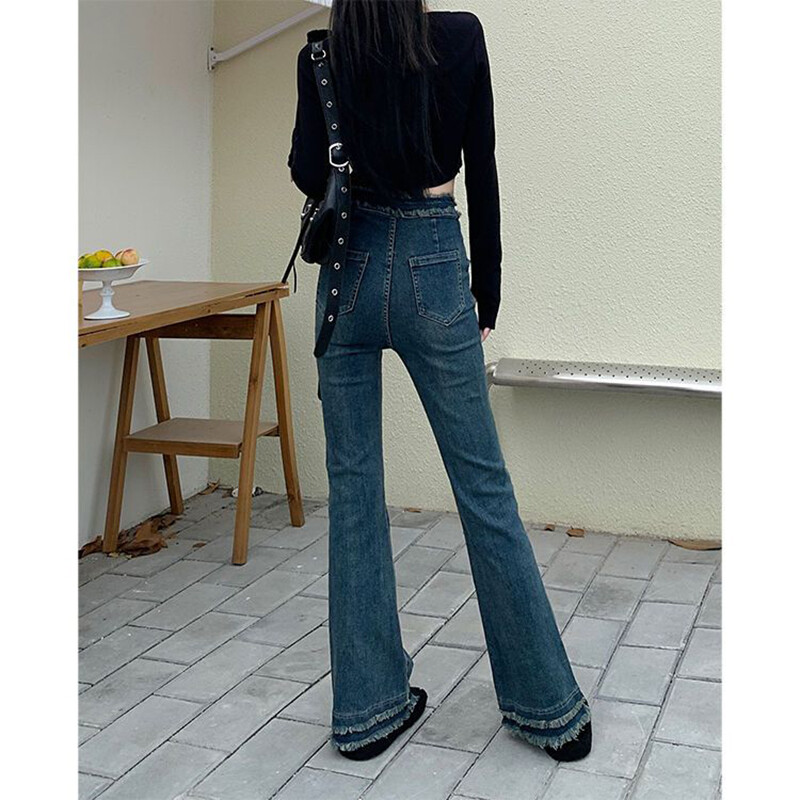 150 Petite girls kergelt laienevad toore servaga teksad naistele, sügisene disain, kõrge vöökoht, salenevad, kitsad hobuse kabjapüksid xs, ta