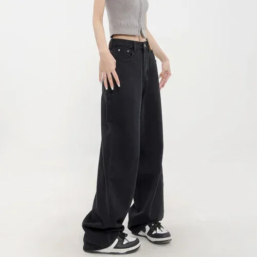 Kevadised mustad kottis sirged teksad naiste ülisuured teksapüksid X kõrge vöökohaga laia säärega teksapüksid naistele lahtised teksapüksid Y2K