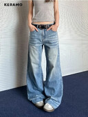 Y2K laia säärega Punk kottis sinine teksapüksid 2024 suvised naiste vabaaja Harajuku teksad Vintage esteetilised Emo lahtised pestud püksid