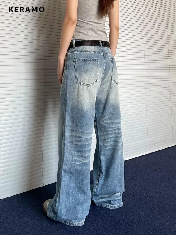 Y2K laia säärega Punk kottis sinine teksapüksid 2024 suvised naiste vabaaja Harajuku teksad Vintage esteetilised Emo lahtised pestud püksid