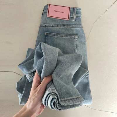 Blugi albaștri cu talie înaltă Pantaloni largi pentru slăbire de damă cu picioare drepte Nou stil de vară 2024 Denim cu picioare largi în formă de pară