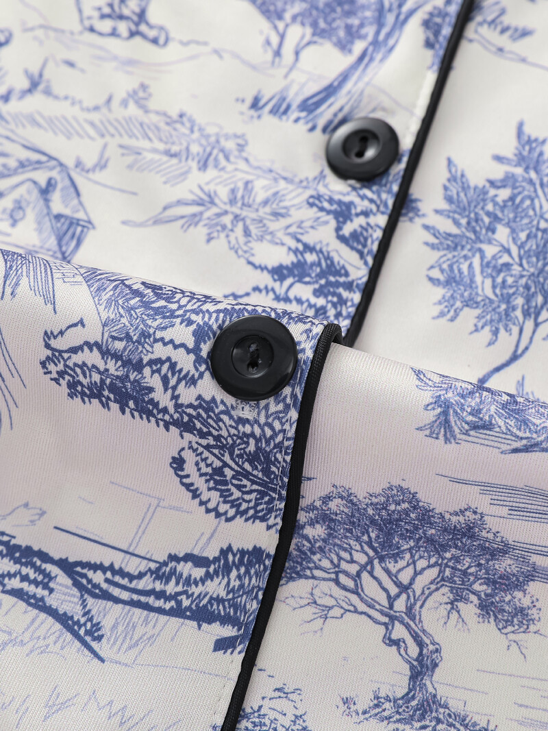 Natūralaus gyvūno rašto pižamų rinkinys, patogus trumpomis rankovėmis atvartas ir moteriški šortai su elastiniu juosmeniu