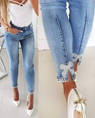 Madingi siauri džinsai Moteriškos vasaros laisvalaikio kelnės Kelnės Moteriškos vintažinės džinsai aukštu liemeniu Moteriškos balintos moteriškos kelnės su pieštuku