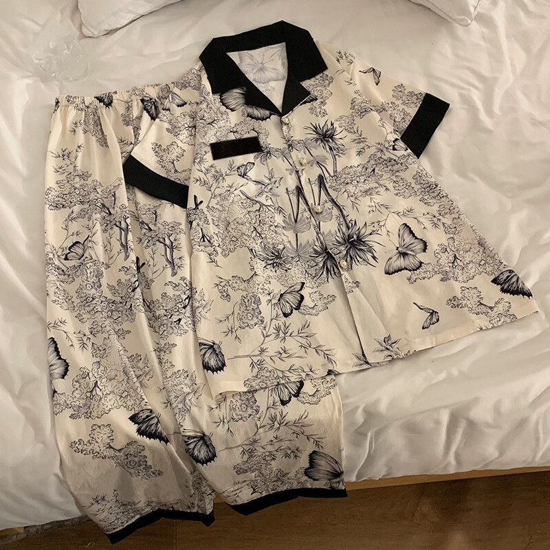 Armsad suvised pitsilised pidžaamad naiste pikkade varrukatega simulatsioon siidist kaheosaline komplekt Koduriided Soodsalt hulgi akvarellmaalid