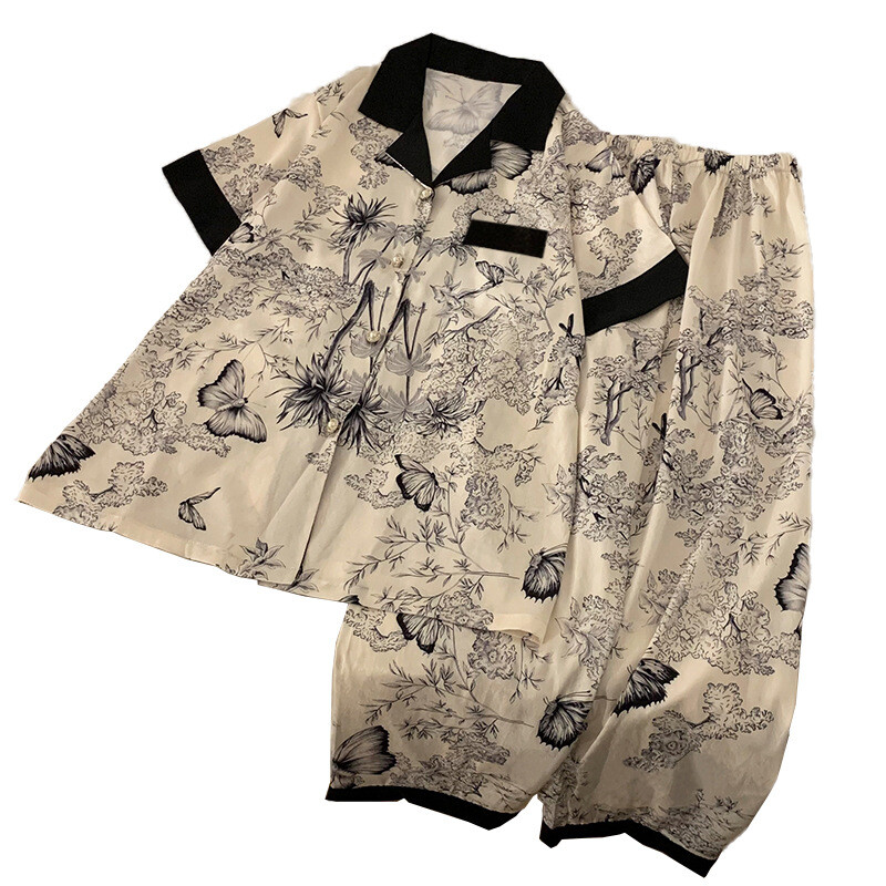 Armsad suvised pitsilised pidžaamad naiste pikkade varrukatega simulatsioon siidist kaheosaline komplekt Koduriided Soodsalt hulgi akvarellmaalid