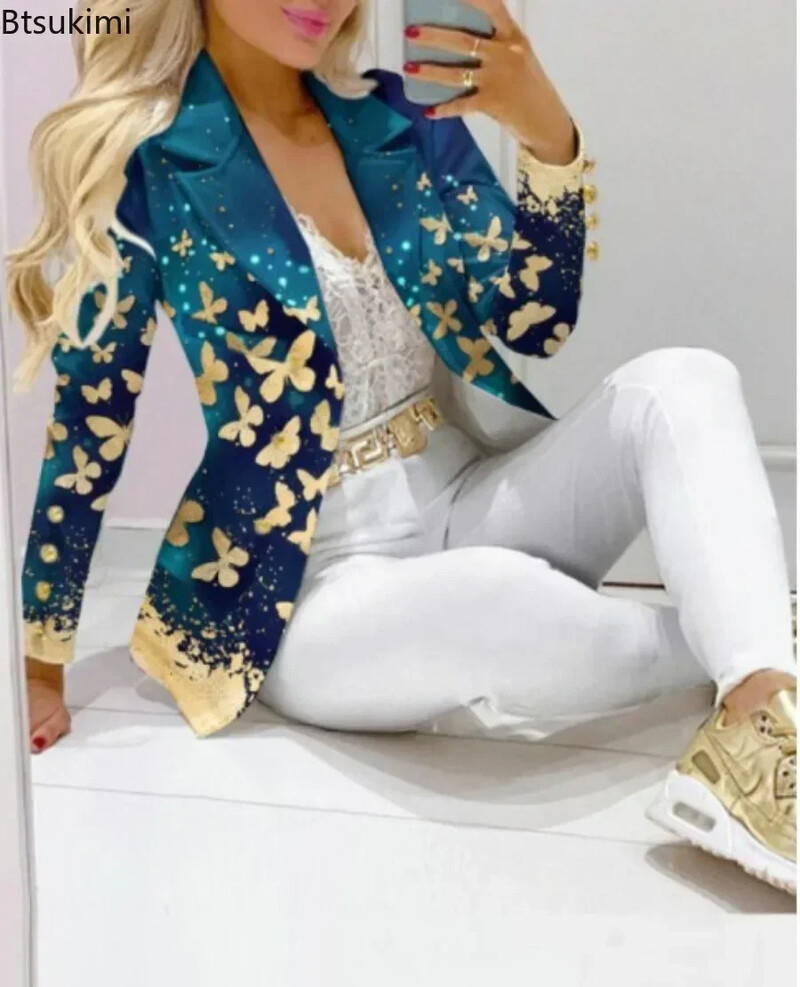 2025. aasta naiste pidulik pintsak ja püksid kontorinaiste komplektid naiste sügisrõivad, kaheosaline komplekt, prindiga bleisermantel ja püksid, ülikonnakomplektid naistele