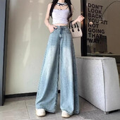 Vintage laia säärega teksad naiste sügisesed kõrge vöökohaga salendavad lahtised pesud Big Swoop Skort säärised vabaaja püksid