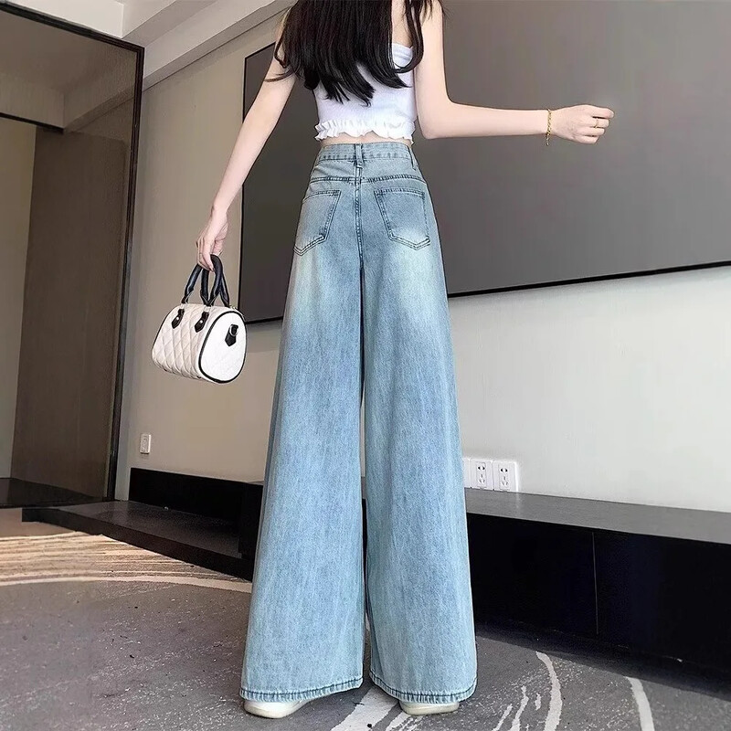 Vintage laia säärega teksad naiste sügisesed kõrge vöökohaga salendavad lahtised pesud Big Swoop Skort säärised vabaaja püksid