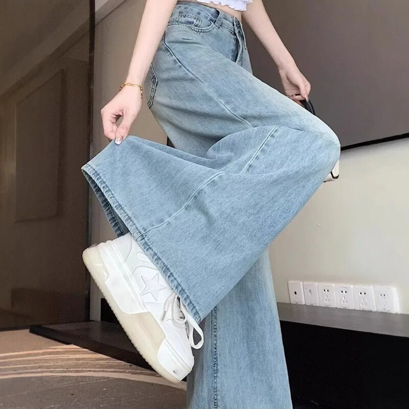 Vintage laia säärega teksad naiste sügisesed kõrge vöökohaga salendavad lahtised pesud Big Swoop Skort säärised vabaaja püksid