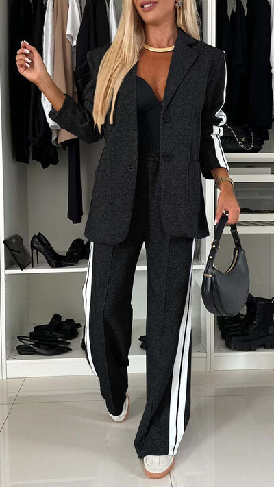 Sügis- ja talvine uus pikkade varrukatega ülikond naiste ülikond, mood, sutenöör õmmeldud püksid tasku naiste kontoribleiser 2-osaline 2024. aasta komplekt