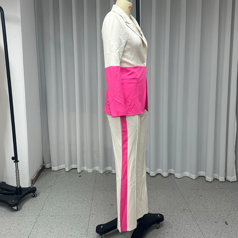 Wefads Sügisene kaheosaline komplekt Naiste kontorimood, pikkade varrukatega revääriga, värvilise õmblusega ülaosa, lahtised sirged pükste komplektid