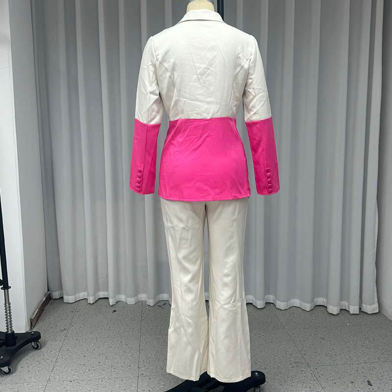 Wefads Sügisene kaheosaline komplekt Naiste kontorimood, pikkade varrukatega revääriga, värvilise õmblusega ülaosa, lahtised sirged pükste komplektid