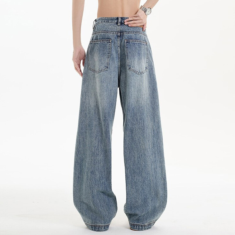 Meeste teksapüksid hip-hop teksad Klassikalised sinised pestud meeste teksad, sirged vabaaja meesterõivad, laia säärega püksid 2025, uus mood