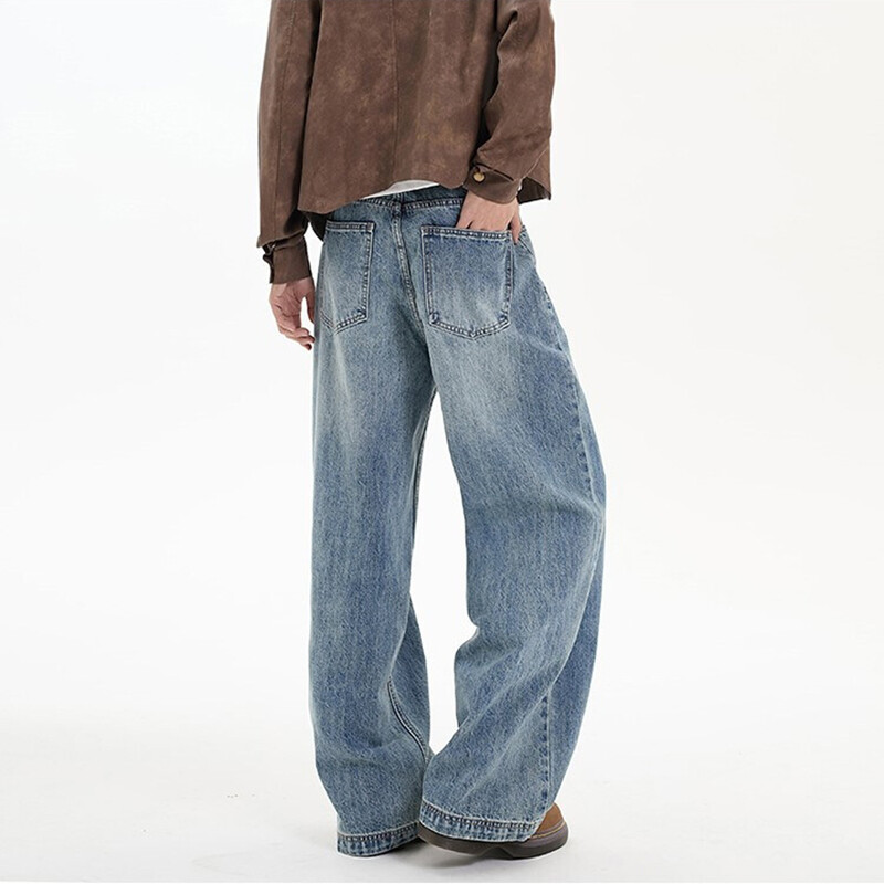 Meeste teksapüksid hip-hop teksad Klassikalised sinised pestud meeste teksad, sirged vabaaja meesterõivad, laia säärega püksid 2025, uus mood