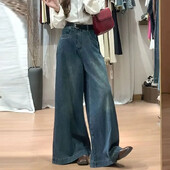 Lahtised laia säärega teksad Naiste pirnikujulised sääred paljastavad kõrge vöökohaga mitmekülgne disain Tundlik põrandapikkusega vintage