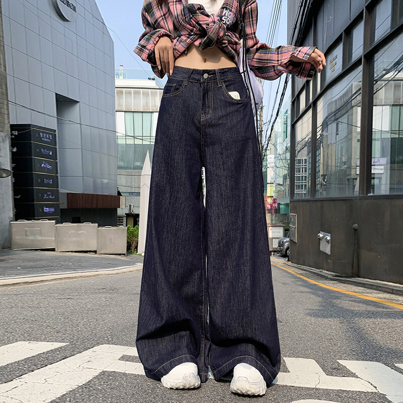 ZMAYC naiste uued Ameerika High Street Vibe`i laia säärega teksad Kõrge vöökohaga salendavad laia säärega pikad püksid Mood Streetwear püksid