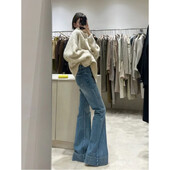 Kõrge vöökohaga sirge säärega salendavad teksad naiste lahtise kujuga disain, tundlik kevadsügis 2024, uus saabumine, maandatud hobusejalg